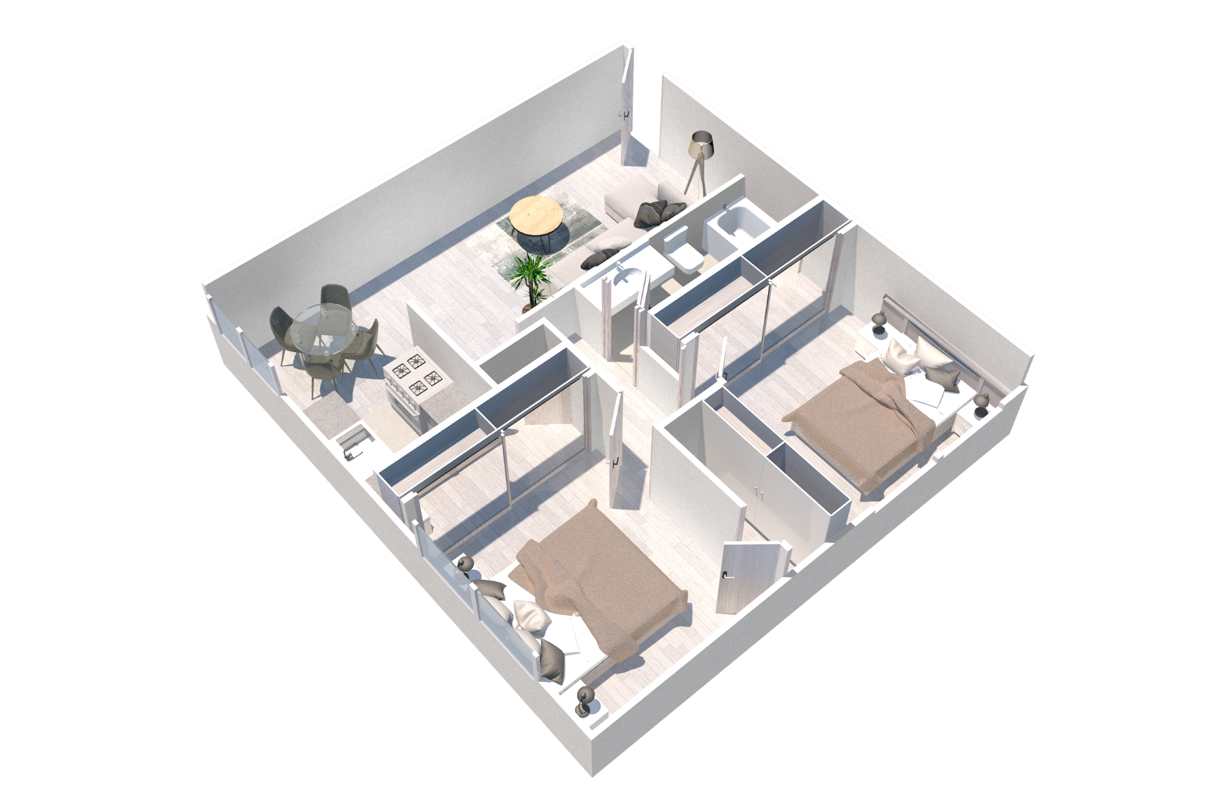 Floor plan for 2 beds, 1 bath, 842 sqft